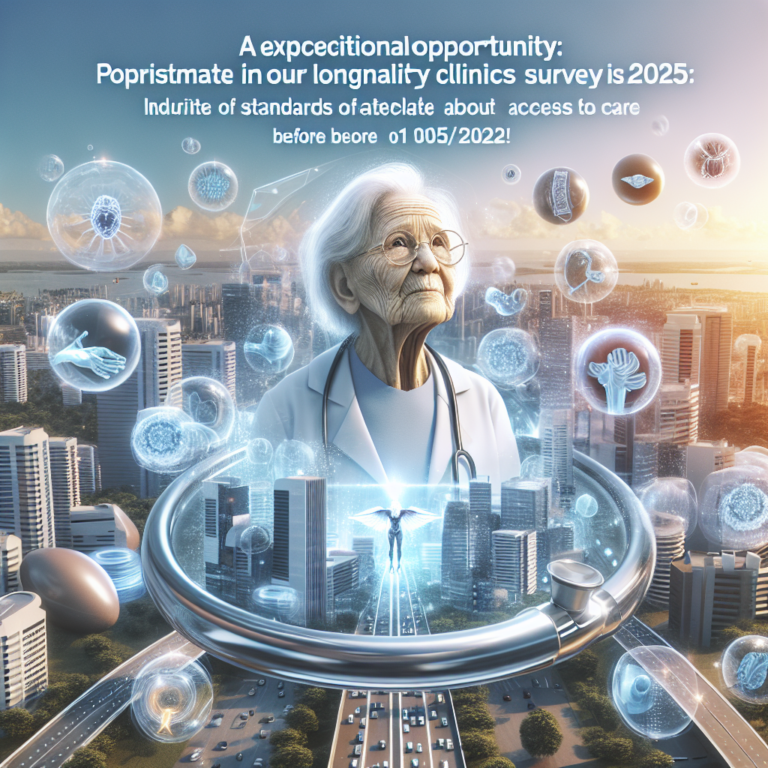 **Opportunité exceptionnelle pour les cliniciens : Participez à notre sondage sur les cliniques de longévité avant le 05/01/2025 !**  Résumé : Le sondage explore les développements à venir en 2025 dans les cliniques de longévité, mettant en lumière l’intégration des normes, l’utilisation de l’intelligence artificielle et les débats sur l’accès aux soins. Les participants pourront recevoir les résultats et courir la chance de gagner un ticket pour une conférence à Singapour. Les perspectives pour les cliniques de longévité sont prometteuses, avec un accent sur l’amélioration des soins et l’accessibilité.